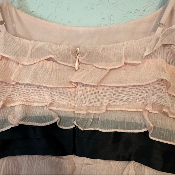 Women's BCBGMaxAzria Soft Ballet Pink Dress with Ruffles & Black Waistband - Picture 12 of 14